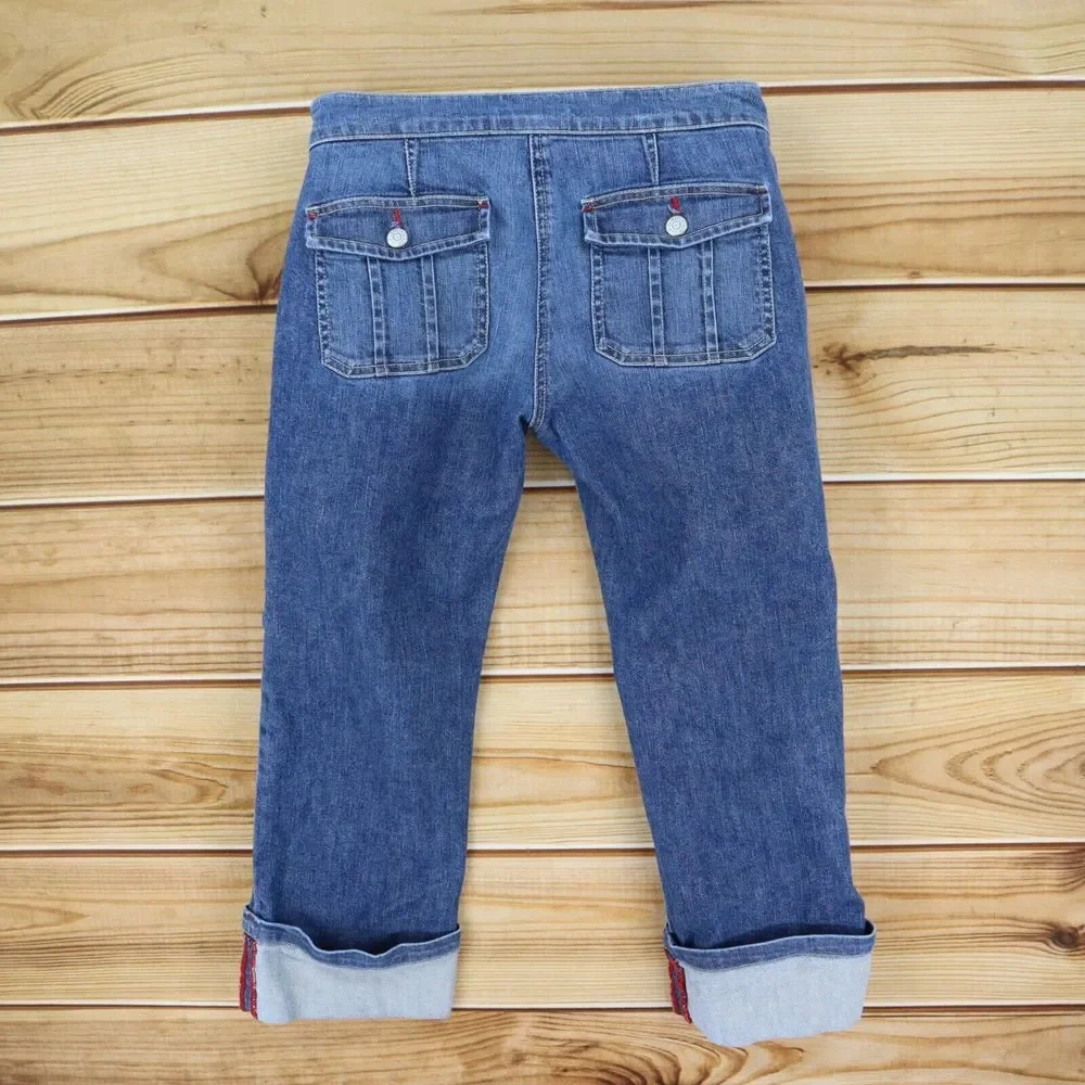 The Limited Capri Jeans Cuffed Womens Size 6 Blue‎ Faded Stretch Denim Low Rise